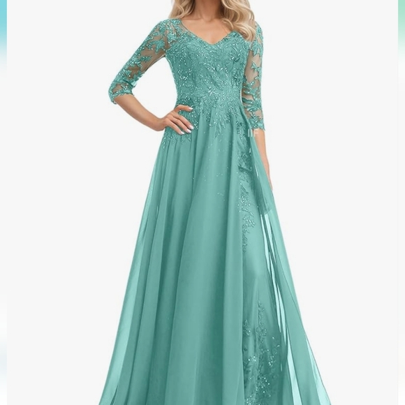 NWT Lace Applique Mother of Bride/Groom Dresses 3/4 Sleeve Chiffon Long - Picture 1 of 3